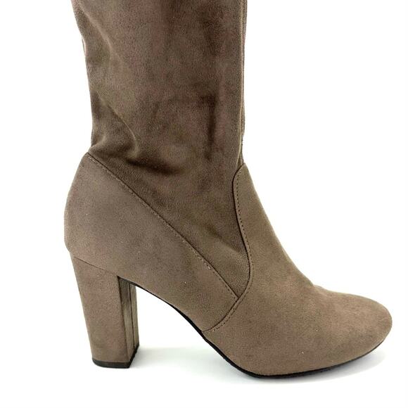 Heart In D Tan Thigh-High/Over-The-Knee Boot Size 8.5 Stretchy Block High Heel - Picture 3 of 9